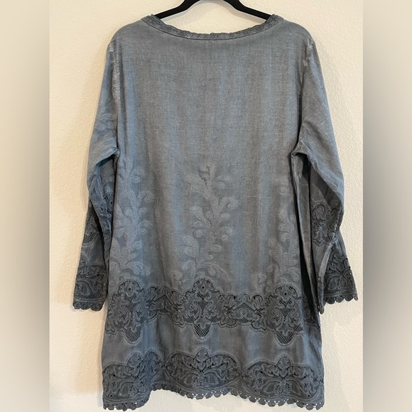 Soft Surroundings Women’s Tunic Top Grey 100% Cotton Lace Longline Cottagecore - Picture 3 of 12